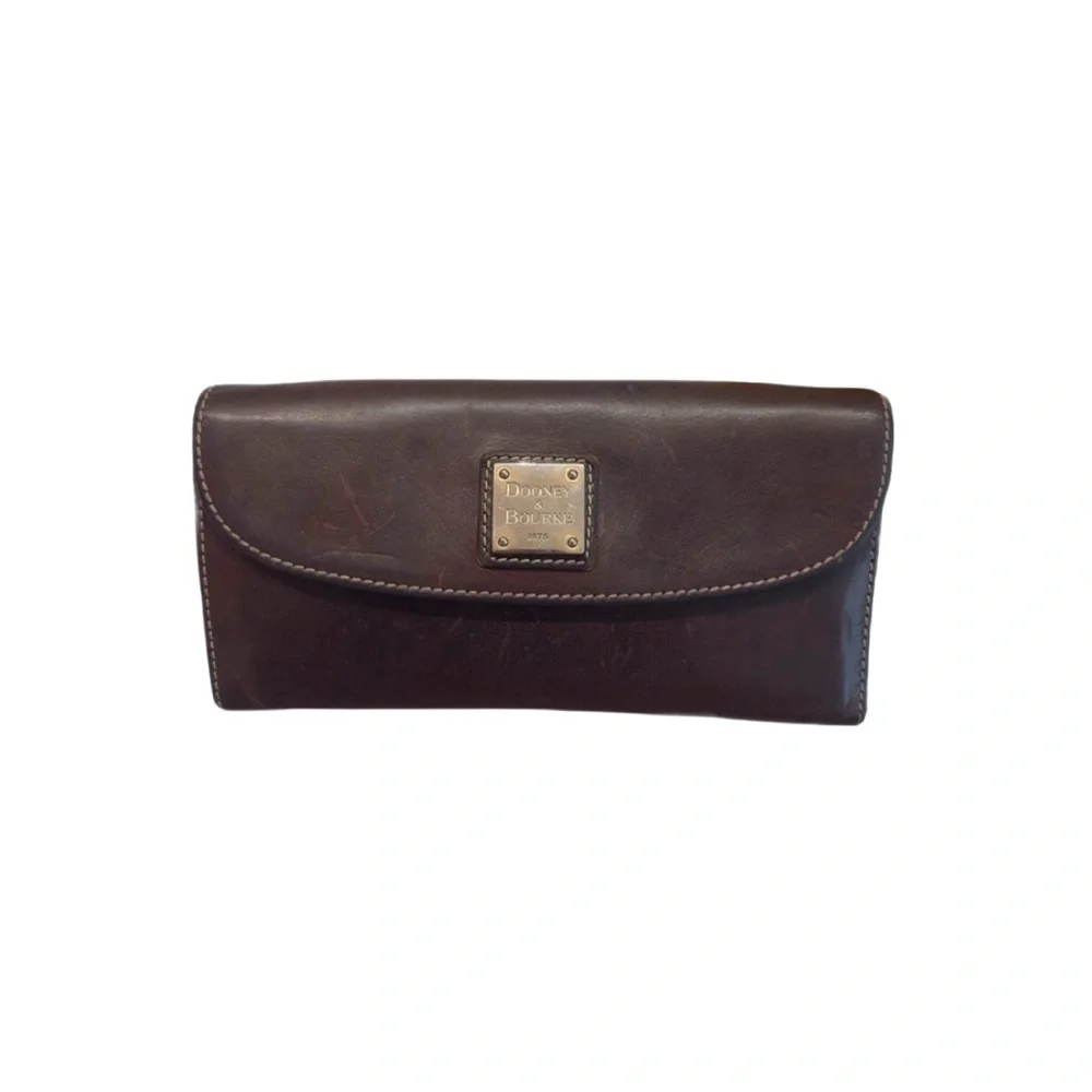DOONEY & BOURKE ~ Dark Brown Long Leather Wallet with Fall Color Paisley Print